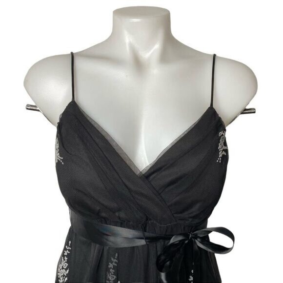 Onyx Sparkle Beaded Floral Little Black Party Dress Size 10 - Picture 2 of 14